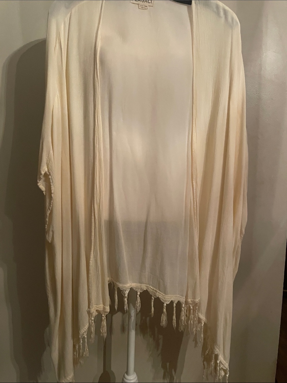 Lagaci Cream Fringe Open Kimono